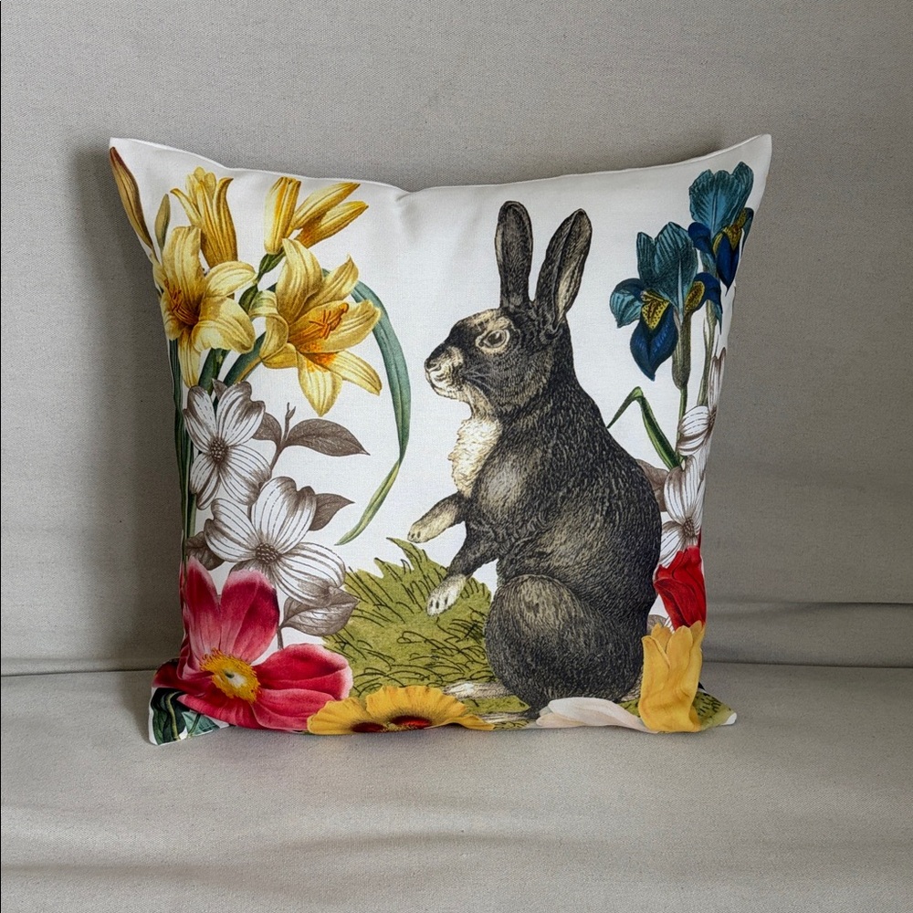 Pottery Barn Floral Rabbit Decorative Throw Pillow - Multi